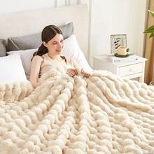 50x60 Inches Ultra-Soft Fuzzy Plush Throw Blanket - Thick, Warm Couch, Sofa, Bedroom, Camping - Decorative Blanket Cozy Warmth, Bubble Ivory White, Sherpa Style - Bubble Khaki - Xem 1