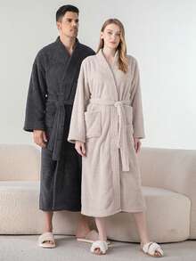 1 قطعة من الحمام ذو نصف رداء من الفليس عالي الجودة، رداء حمام طويل إضافي للكبار، مناسب للإقامة المنزلية والفندق والسبا والصالون، ماص وسريع الجفاف، فضفاض، متعدد الألوان، تصميم بسيط، ضروريات الحمام والمنزل