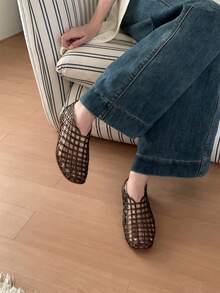 XIXITIAO 1 双镂空网格果冻凉鞋，舒适包头平底鞋，透气网眼果冻一脚蹬凉鞋，防滑软底适合户外、度假穿着、夏季 - 黑色 - 查看 11