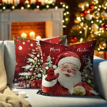 4pcs Christmas Pillow Covers, Cute Santa Claus & Snowman Design, Gift Box & Christmas Tree Pattern, Minimalist & Adorable Peach Velvet Single-Sided Printed Cushion Covers With Zipper Closure, No Pillow Insert Included, Suitable For Christmas & Winter Holiday Decor On Sofa, Bed, Chair, Bedroom, Living Room, Patio