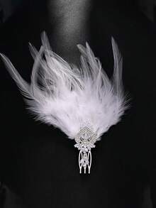 1个时尚羽毛发夹，带闪亮水晶侧边发夹，女士珠宝配饰，万圣节发带 - 彩色 - 查看 10