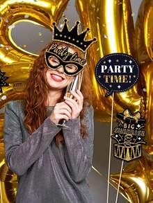 36 PCS Birthday Photo Booth Props Party Supplies Holiday Picture Decorations Photo Booth Props For Birthday Party Favors Pose Sign Kit Fun For Party (Silver And Black /Gold And Black) - Multicolor - View 8