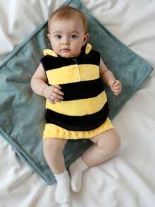 Kid Halloween Costume, Sleeveless Striped Hooded Vest With Wings Cosplay Bee Costume - Yellow - View 3