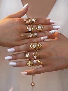 1 chiếc nhẫn Zirconia hình học độc đáo bằng thép không gỉ 18K, kiểu dáng nữ, thích hợp cho hẹn hò, kỷ niệm và các dịp đặc biệt khác, món quà trang sức tinh tế dành cho phái nữ. - Nhiều màu - Xem 2