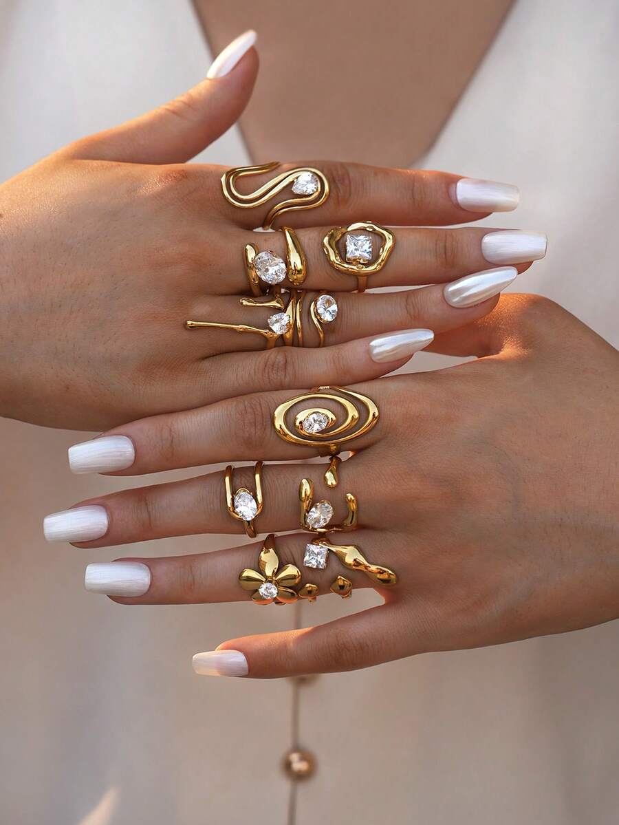 1 chiếc nhẫn Zirconia hình học độc đáo bằng thép không gỉ 18K, kiểu dáng nữ, thích hợp cho hẹn hò, kỷ niệm và các dịp đặc biệt khác, món quà trang sức tinh tế dành cho phái nữ.