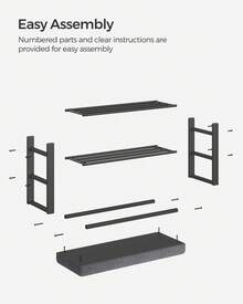 SONGMICS Shoe Bench, Storage Bench, Entryway Bench With Cushion, Shoe Shelf With Seat, Storage Organizer With Foam Padded Seat Linen Metal Frame For Living Room, Space-Saving, Modern Style, For Living Room, Bedroom, Hallway - 深灰色和墨黑色 - 查看 7