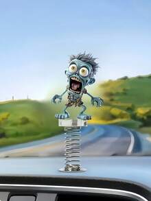 1pc Funny Zombie Flat Acrylic Spring Rocking Ornament, Car Interior Decor And Desktop Decoration - Multicolor - View 4