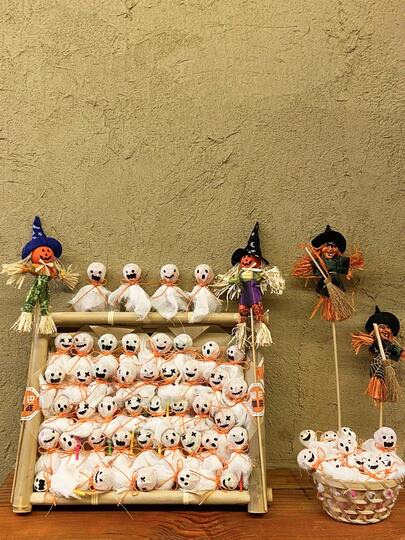 48/24/12 件万圣节糖果包装纸，带纱布和丝带，鬼脸，鬼糖装饰，万圣节装饰，不给糖就捣蛋，家庭派对 DIY 用品，派对礼物装饰