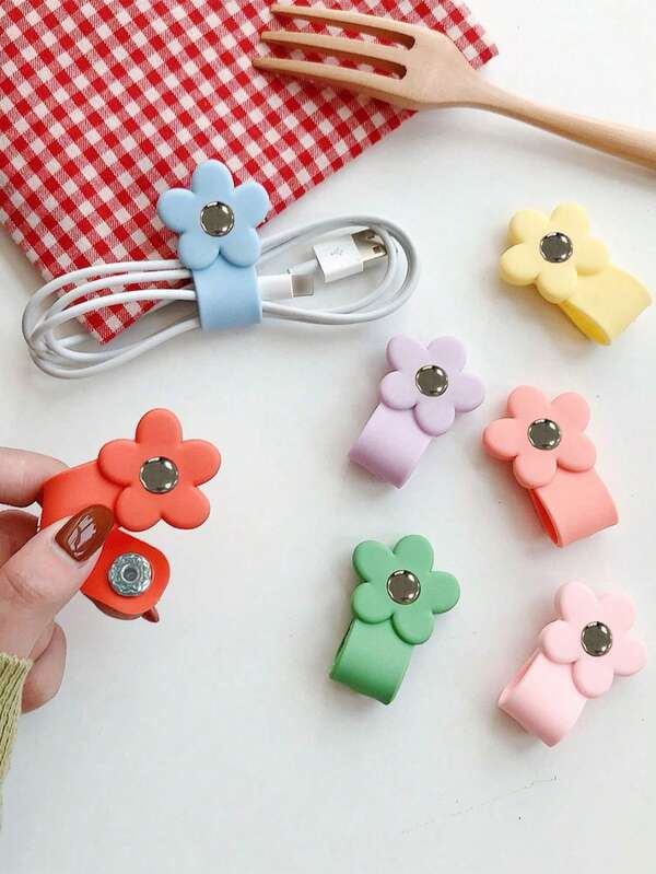 1pc Silicone Floral Earphone Cord Organizer, Suitable For Wired Earphones, Data Cables, Storage & Managementcharger Case Power Bank Phone Charger Digital Camera Accessories