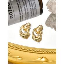 1 Pair Simple Fashion Creative Unique Design Gold Twist Hoop Earrings, Suitable For Daily Wear For Women - Vàng - Xem 2