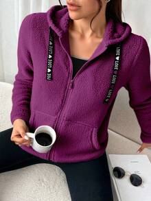 Sudadera Chamarra de Peluche para Dama – Felpa Suave, Cremallera Frontal, Invierno, Nataly Sport - Morado - Ver 2