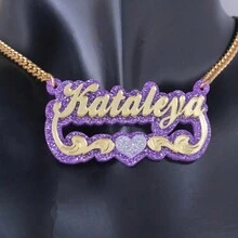 Dây chuyền khắc tên theo yêu cầu - Dây chuyền khắc tên lấp lánh - Dây chuyền khắc tên bằng acrylic - Mặt dây chuyền khắc tên cá nhân với ren hình trái tim lấp lánh - Dây chuyền khắc tên - Quà tặng tùy chỉnh màu vàng, phong cách, thời trang mùa thu, cổ điển, unisex, đơn giản, thường ngày, hipster, gothic, punk. Quà tặng lý tưởng độc đáo dành cho người yêu, bạn trai, bạn gái, bố, mẹ, trang sức cho phụ nữ. - vàng - Xem 22