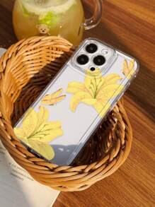 1 件 Ins 风格粉色花卉百合花和蝴蝶图案透明软手机壳，兼容 11/12/13/14/15/16 Pro Max 防水防震防摔防刮