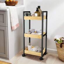 Desserte à Roulettes Bambou With étagère 3 Bacs Chariot De Rangement à 3 Levelx Desserte étagère De Rangement à Roulettes Pour Salle De Bain Cuisine En Bambou 20 * 30 * 80cm - Black - View 3
