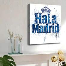 2Dflat, 1pcs, Vintage Hala Madrid Canvas Wall Art - Wooden Frame Wrapped Canvas Prints And Posters, Blue & White Splatter Design, Home Decor For Living Room, The Perfect Gift For Real Madrid Fans. Bedroom Decor And Accessories, Bathroom Decor And Accessories, Kitchen Decor And Accessories, Office Decor And Accessories, Vintage Christmas Decorations For Home, Christmas Gifts, Decoracion De Navidad 2025, Christmas Ornaments, Halloween Decorations, Dia De Los Muertos, Diwali Decoration Home, Birthday Decorations, Thanksgiving Decorations, Wedding Decorations, Holiday Decor, Wall Decor. Very Suitable For Room Decors And Home Decors. Ready-To-Hang. - 彩色 - 查看 6