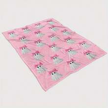 Cozy Pink Flannel Blanket With Cute Print  Soft, Warm, Cozy For Sofa, Bed, Car, Office, Camping, Travel  Ideal AllSeason Gift, AllSeason Blanket|Holiday Halloween Decoration|Soft Flannel Blanket - 彩色 - 查看 2
