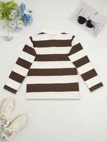 Buzzelle T-shirt polo à manches longues avec imprimé rayé à la mode pour femmes, décontracté et sportif pour l'automne et l'hiver