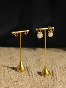 1PC/2PCS Jewelry Earrings Display Stand Holder T Bar Rack Tower Metal Earring Bracket Organizer Ear Studs Hanging Storage Shelf - Gold - View 17