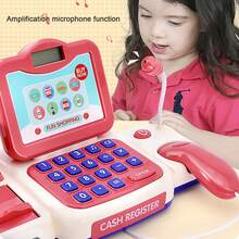 Simulación de juguete de caja de efectivo multifuncional Play Cashier Toy con micrófono - Rojo y blanco - Ver 6