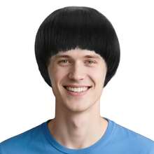 GLAMNOW Short Mushroom Wig For Men-Synthetic 60s Bowl Cut Wigs For Anime Movie Music Costume Halloween Cosplay Party (Dark Brown) - Black - View 1