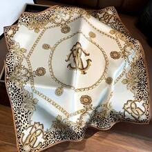 27.5" Chain Leopard Print Square Scarf For Women – Brown Satin Faux Headscarf, Elegant Decorative Scarf, Perfect For Styling And Everyday Wear - Red Leopard Print - View 5