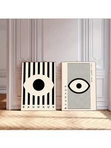 CPWAD 2pcs Retro Bauhaus Abstract Wall Art, Modern Black And White Minimalist Art Printed Materials, Eye Poster Printed Picture Wall Decorations, Living Room, Dining Room And Home Decoration Paintings, Frameless - Multicolor - View 2