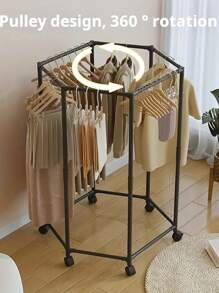 6-Sided Rotating Clothes Rack With Wheels - Sturdy Metal Tube, Freestanding Hanger, Portable Design, Efficient Clothing Storage And Display, Black/White, Laundry Room Organizer | Hexagonal Design | Metal Structure, All-Season Laundry Organizer | Hexagonal Shape - Multicolor - View 11