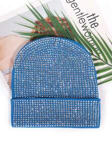 1pc Fully Rhinestone Embellished Versatile Ins Style Autumn/Winter Korean Fashion Bling Bling Beanie Hat, Warm Ear Protection, Suitable For Daily Wear And Parties, Unisex