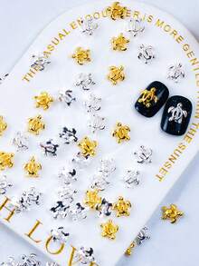Beautizon Nailartlab 20Pcs 3D Turtle Nail Art Accessories, DIY Art Cute Gold And Silver Mixed Color Turtle Shape Design Wearable Nail Decoration Accessories, Essential Accessories For Girls' Salon Nail Art