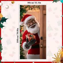 1pc Charming Black Santa Claus Polyester Door Curtain - Holiday Welcome Banner, Vibrant Christmas Scene, Indoor Outdoor Decor, Polyester, Christmas Decoration - Multicolor - View 4