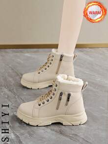 2025冬季女式雪地靴，毛绒内衬，加厚保暖，增高设计，时尚百搭，学生休闲短靴 - 卡其色 - 查看 7