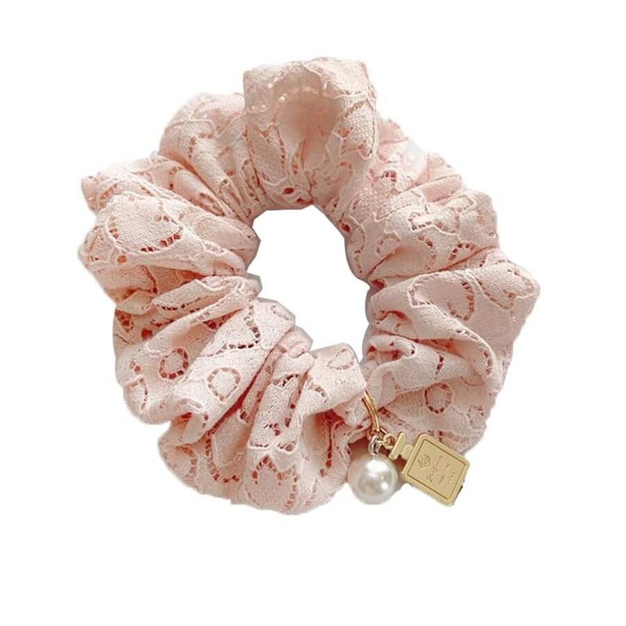 Korean Style Pearl Scrunchies - Fashion Floral Fabric Hair Ties Women - Korean Flower Accessoriesvalentine's Day RFC0 - 5-粉紅色 - 查看 1