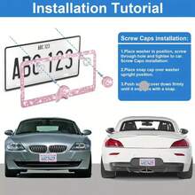 2PCS Stainless Steel License Plate Frames, Pre-Drilled US Standard Size, Scratch-Resistant & Weatherproof (White/Pink/Black), Custom Car Decor Accessories, Stylish Plate Protector, Practical Gift For Car Owners - 粉紅色和粉紅色蝴蝶結 - 查看 3