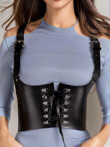 1pc New Fashionable Medieval Retro Halloween Women's Imitation Leather Wide Waist Belt, Simple Tight Fit Wide Version Strap, Solid Color PU Leather