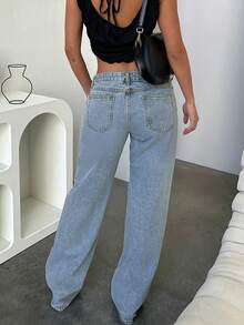 Quần jeans nữ ống đứng cạp thấp phong cách đường phố tối giản kiểu Âu và Mỹ mới - Rửa nhẹ - Xem 5