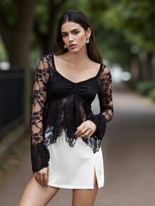 Women's White Bow Shirt - 黑色 - 查看 2