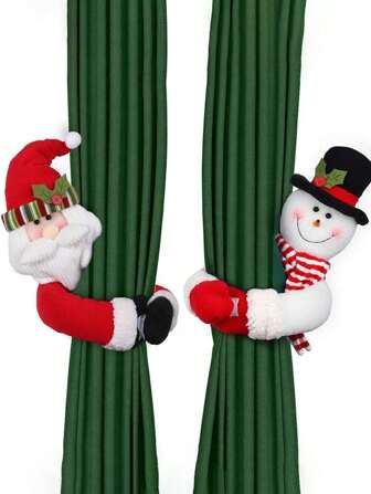 2 件套圣诞窗帘扣系带圣诞老人雪人窗帘系带固定扣紧固件扣夹窗饰酒瓶盖圣诞饰品家居节日