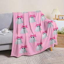 Cozy Pink Flannel Blanket With Cute Print  Soft, Warm, Cozy For Sofa, Bed, Car, Office, Camping, Travel  Ideal AllSeason Gift, AllSeason Blanket|Holiday Halloween Decoration|Soft Flannel Blanket - 彩色 - 查看 4