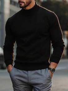 Men's Solid Color Loose Fit Long Sleeve Turtleneck Sweater, Autumn/Winter