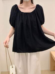 Áo cánh cổ tròn tay bồng rộng rãi, phong cách Hàn Quốc - màu đen - Xem 1