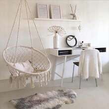 Outdoor Macrame Swing Chair Hammock Chair Hand Woven Rope Swing Y- Stop Hammock Chair For Home Bedroom Patio Deck Garden Indoor Ins Style Fringed Hanging Chair. Home Indoor Woven Hanging Basket. Nordic Style Balcony Rattan Chair. Slouchy Rocking Chair - Multicolor - View 8