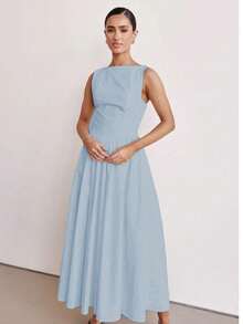 MODA MO, REF: H978 Women's Dress, Long Dress, Sleeveless, Round Neckline, High Waist, Backless, Zipper Dress, Slim Model, A-Line Dress, Elegant, Modern, Light, Comfortable, Versatile, Refined Look, Casual Chic Dress, Event Dress, Sophisticated Look, Summer Dress, Quality Finish, Feminine Style. - 淺藍色 - 查看 3