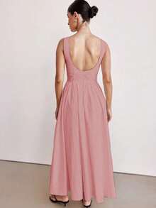 MODA MO, REF: H978 Women's Dress, Long Dress, Sleeveless, Round Neckline, High Waist, Backless, Zipper Dress, Slim Model, A-Line Dress, Elegant, Modern, Light, Comfortable, Versatile, Refined Look, Casual Chic Dress, Event Dress, Sophisticated Look, Summer Dress, Quality Finish, Feminine Style. - 淺粉色 - 查看 2