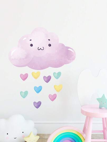 1 件可爱卡通云朵彩色心形墙贴 - PVC 自粘防水可移除浴室玻璃贴纸，非常适合客厅、客厅或卧室玻璃墙装饰家居装饰，使家居装饰更加增添氛围