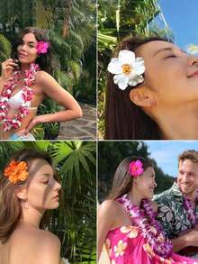 1朵芙蓉花，人造花，适用于夏威夷主题派对、夏季派对DIY装饰、草裙舞女孩礼物发饰（白色）、婚礼新娘发饰，也适合学生、学校活动、约会、感恩节、教师节、圣诞节礼物、秋冬季发饰、头饰、女士发饰。