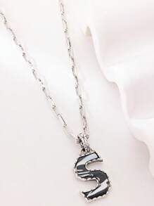 1pc Western Country Style Vintage Textured CCB Multicolor Leopard Print Black & White Plaid 26 Letter Minimalist Pendant Necklace, Sweater Chain