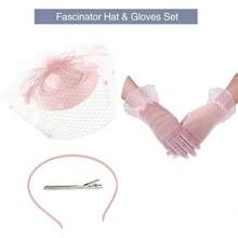 Ibeauti Fascinator Hats With Screentouch Lace Gloves Set Women Tea Party Cocktail Wedding Derby Headwear Short Gloves - 01 粉紅色手套 - 查看 3