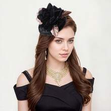 Fascinators Hats Women,Tea Party Fascinator Hair Clip With Feathers Wedding,Derby Hats Headbands - Style6-黑色 - 查看 2