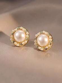 Bộ 5 chiếc/bộ tối giản cổ điển nhỏ nhắn thanh lịch màu trắng nơ, hoa trà, ngôi sao năm cánh, ngọc trai giả, bông tai đinh tán hình học, trang sức cao cấp thời trang thích hợp cho trang phục hàng ngày và ngày lễ của phụ nữ - Đặt L - Xem 5