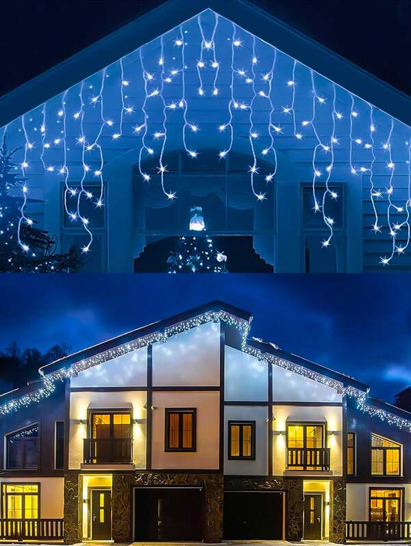 Un juego de 100/300 luces LED en cadena, luces impermeables para exteriores, luces navideñas en cadena, luces impermeables en cortina, decoraciones para jardines y fiestas, luces de hadas en cascada adecuadas para bodas al aire libre, Navidad, Halloween, patios, jardines y decoraciones al aire libre.